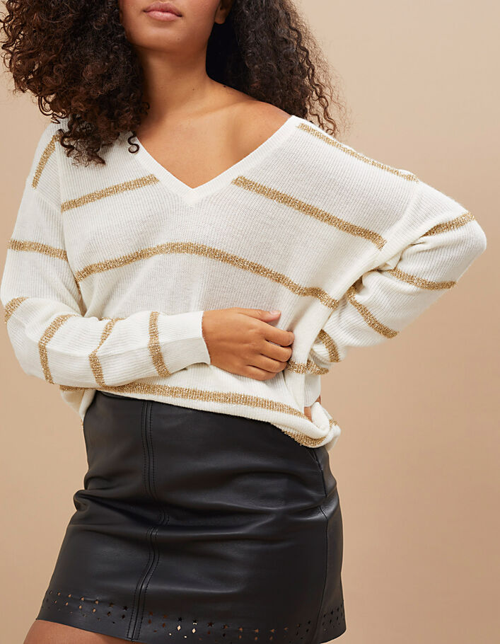 I.Code ecru knit sweater with gold stripes - I.CODE