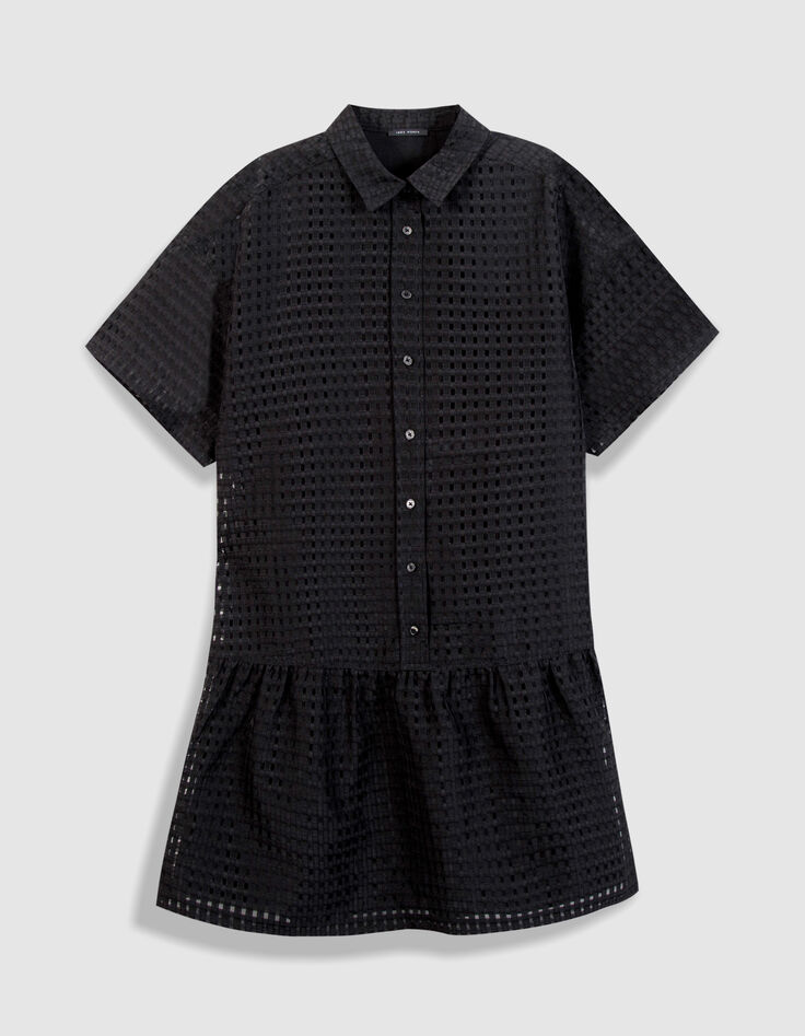 Schwarzes Kleid mit durchbrochenem Karomuster Damen-6