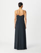 Marineblaues langes Kleid f&uuml;r Damen mit d&uuml;nnen Riemen und Knopfleiste-3