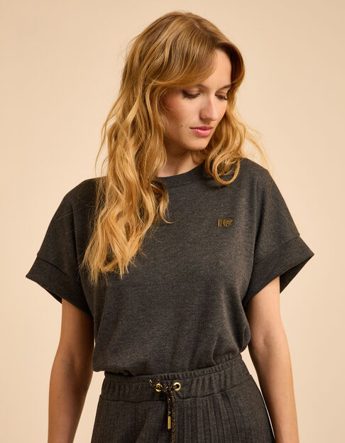 Graues Kurzarm-Top Monogrammstick I.Code