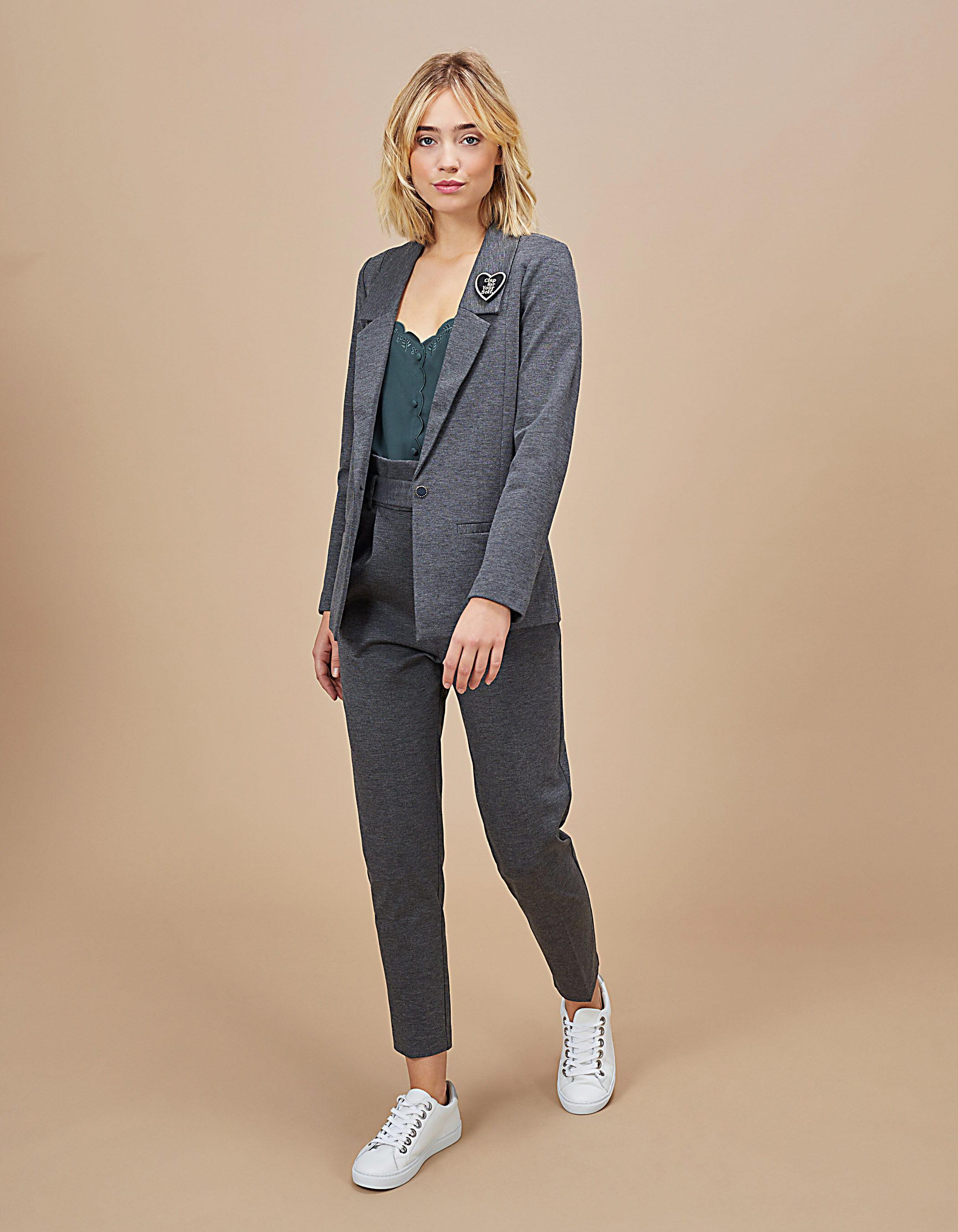 I.Code mid grey marl jersey suit jacket