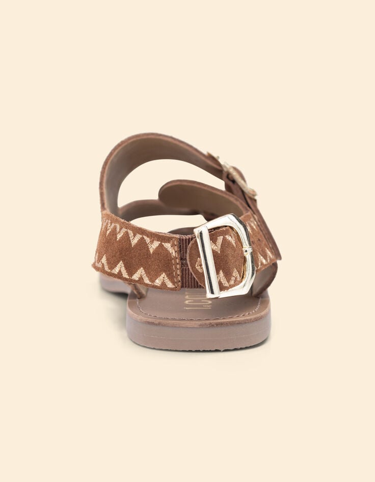 Camelbraune Flachsandalen, besticktes Veloursleder I.Code-3 Camelbraune Flachsandalen, besticktes Veloursleder I.Code-3