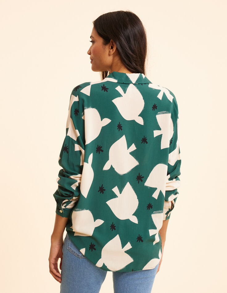 Chemise verte imprimé maxi oiseaux I.Code-5