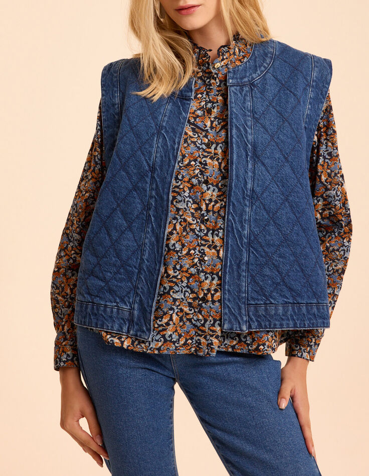 Blaue gesteppte Jeansjacke ohne &Auml;rmel I.Code-4