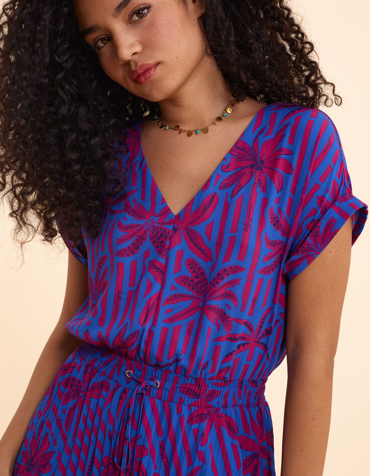 Robe longue indigo imprimé palmiers I.Code-5