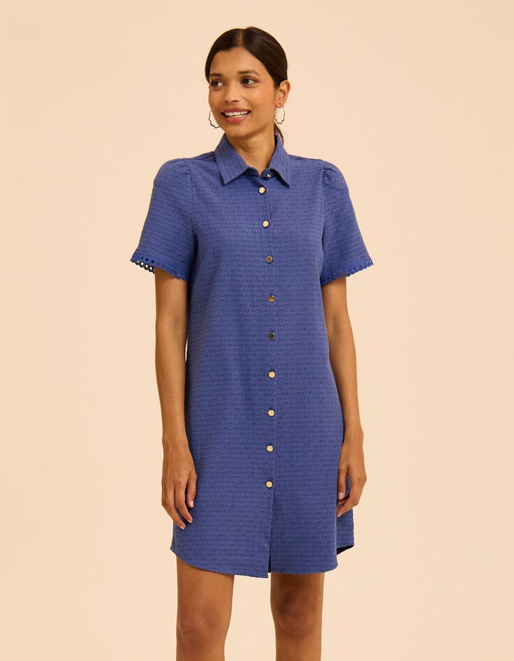 Robe chemise bleue jacquard fantaisie I.Code-1 Robe chemise bleue jacquard fantaisie I.Code-1