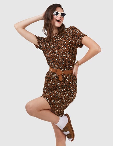 I.Code camel leopard print dress - I.CODE