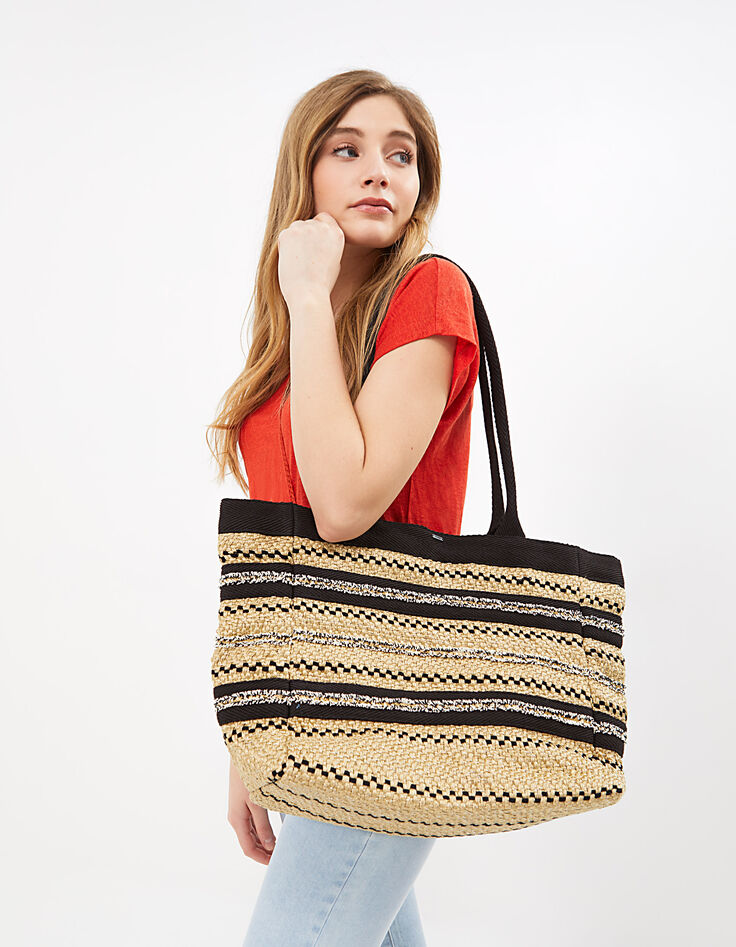 Sac cabas naturel en textile tressé brodé I.Code-3