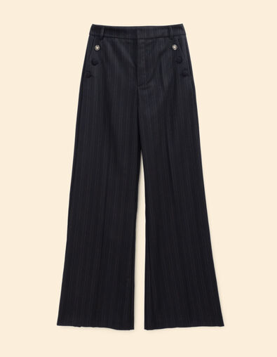 Pantalon de tailleur noir large motif rayures Coraline I.Code