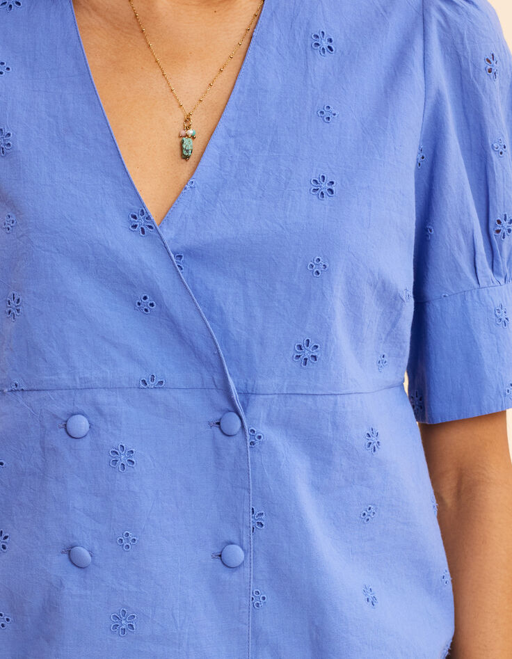 Blue top embroidery anglaise double-breasted buttoning I.Code-6
