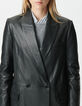 Schwarzer, langer Oversize-Damenledermantel-6