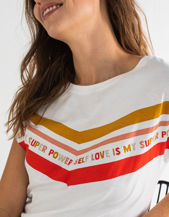 I.Code white striped T-shirt with slogan - I.CODE