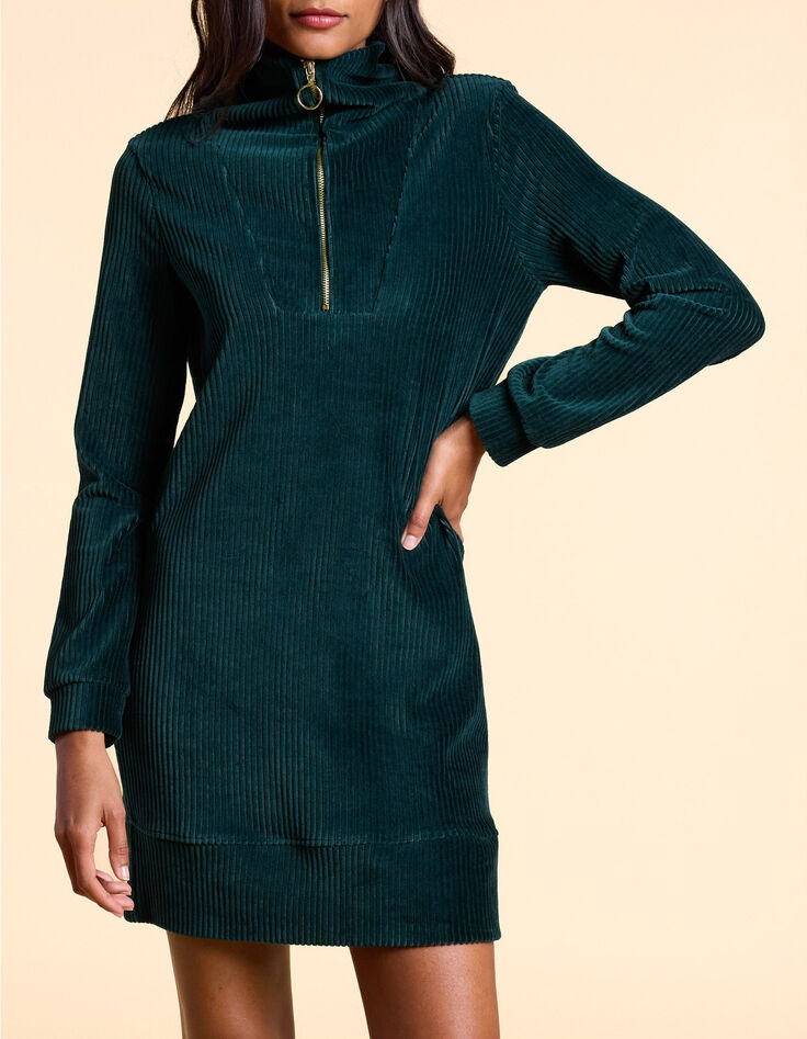 I.Code Midnight green ribbed velvet dress-2