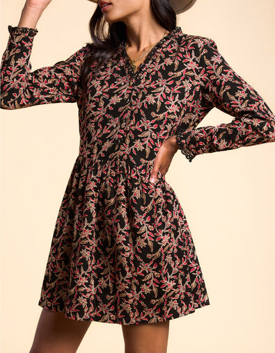 Zwarte jurk Indiase bohemian print I.Code
