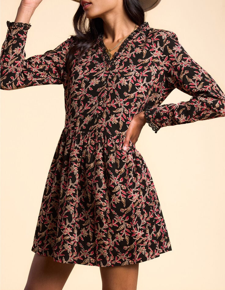 Zwarte jurk Indiase bohemian print I.Code-1 Zwarte jurk Indiase bohemian print I.Code-1