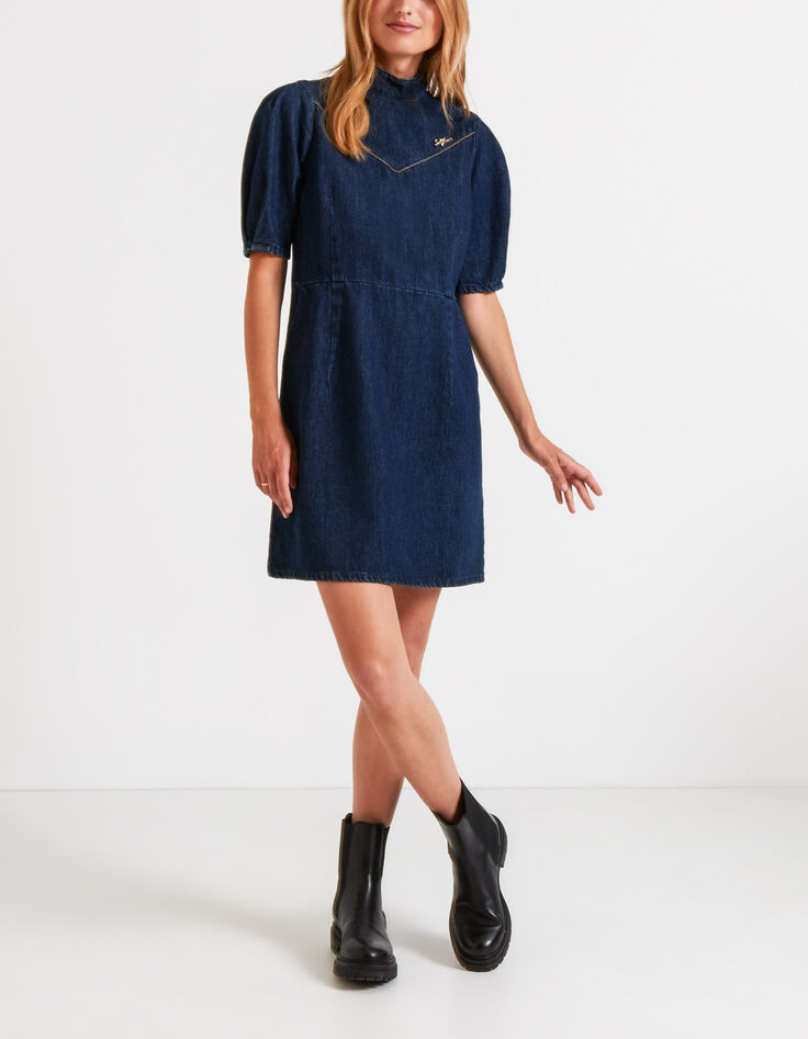 Jeansjurk authentiek donkerblauw opstaande kraag I.Code-1
