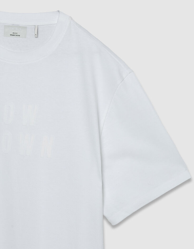Camiseta con mensaje flocado de terciopelo blanco-8