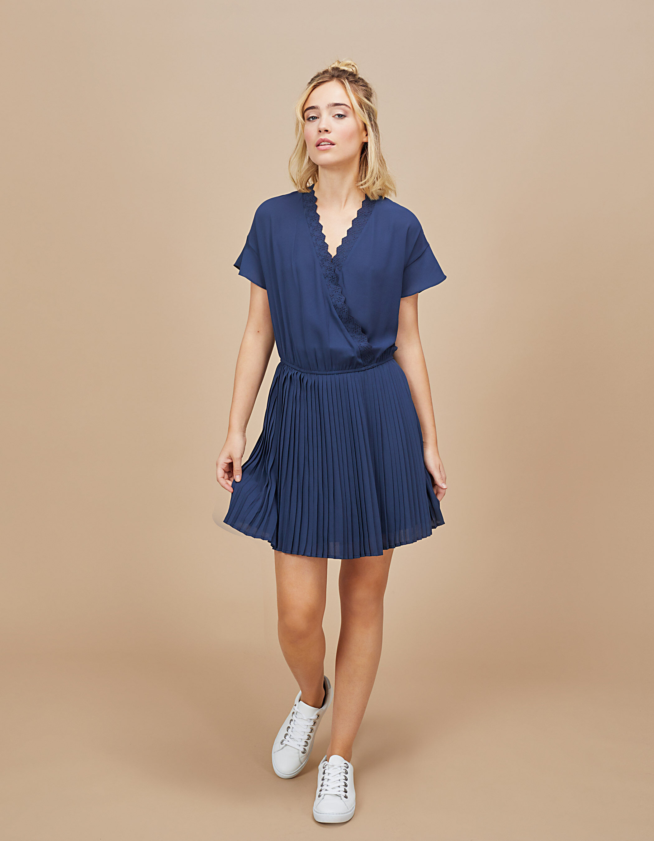 Navy blue hotsell pleated wrap skirt
