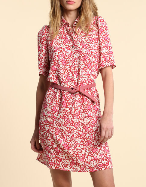 I.Code red shirt dress with floral tachist print