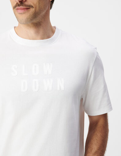 Camiseta con mensaje flocado de terciopelo blanco - IKKS