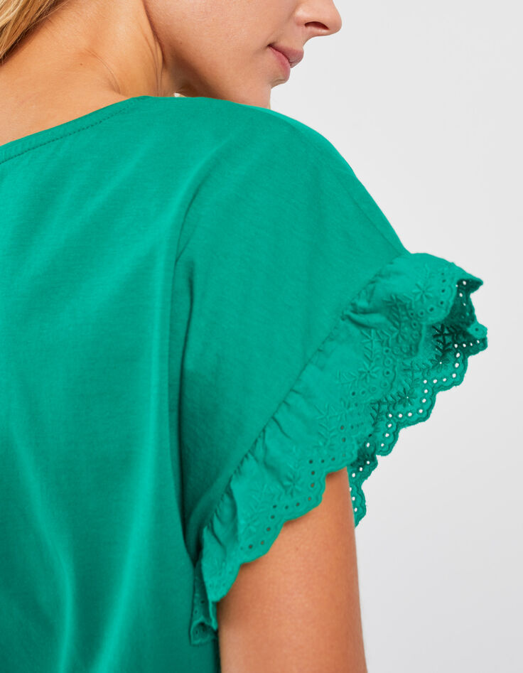 I. Code green mixed fabric T-shirt with ruffles-2 I. Code green mixed fabric T-shirt with ruffles-2