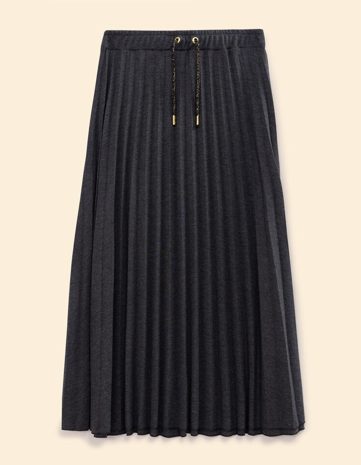 Grauer Midi-Faltenrock Strick I.Code-6