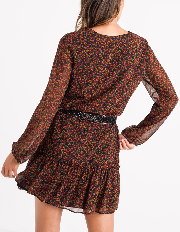 Vestido negro estampado hojas I.Code-2