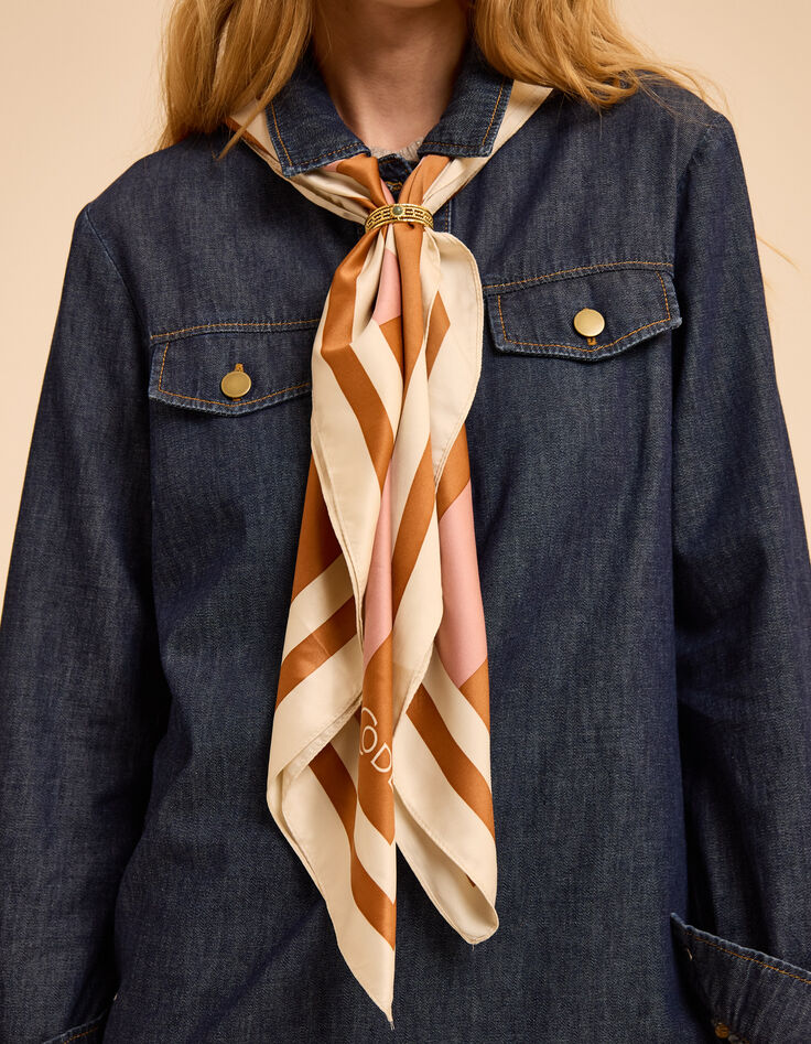 Foulard écru rayures rose et marron I.Code-2 Foulard écru rayures rose et marron I.Code-2