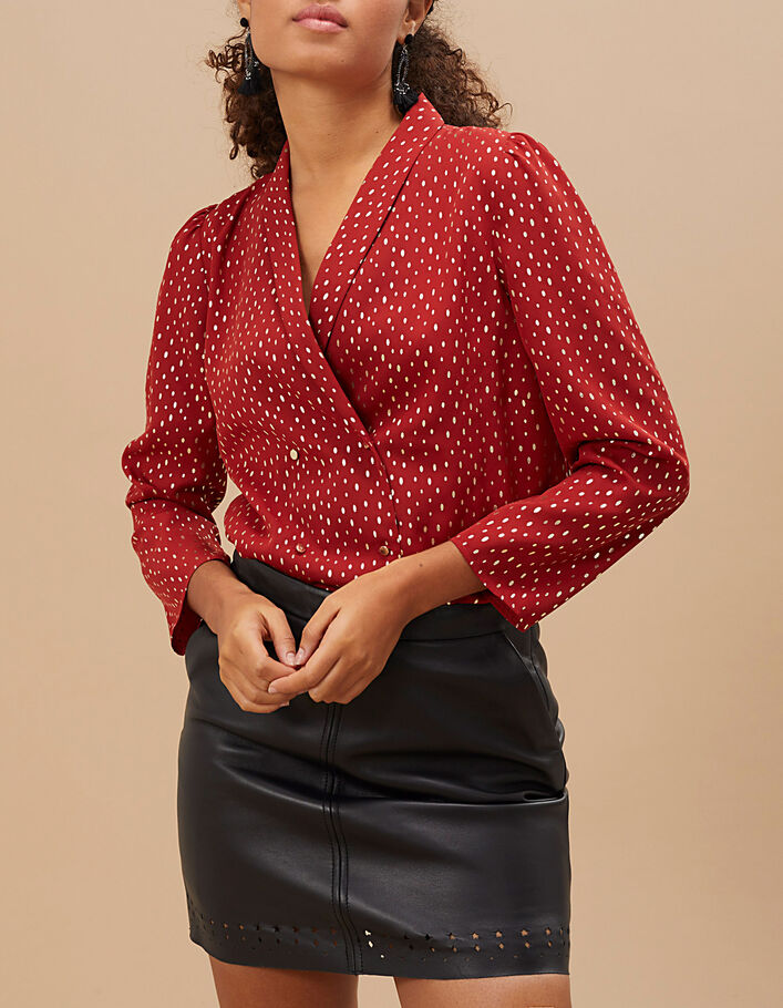 I.Code garnet red blouse with gold foil motifs - I.CODE