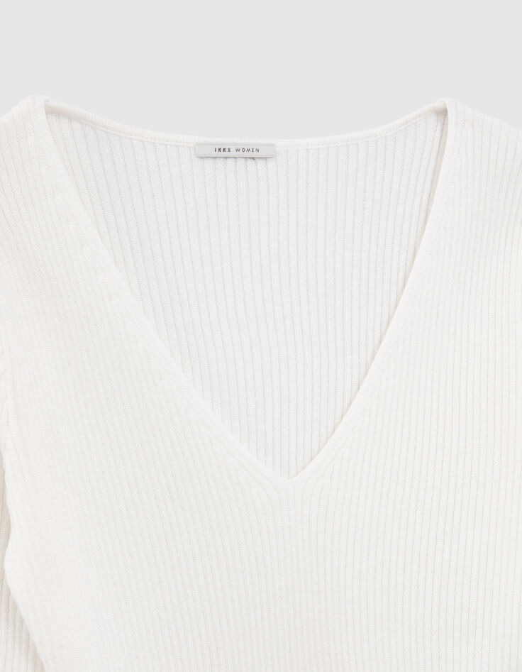 Cremefarbener Damen-Rippstrickpullover mit Nieten-7