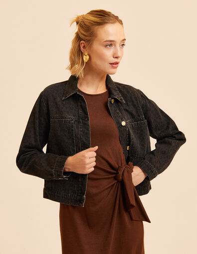Bruin jeansjasje luipaardprint I.Code