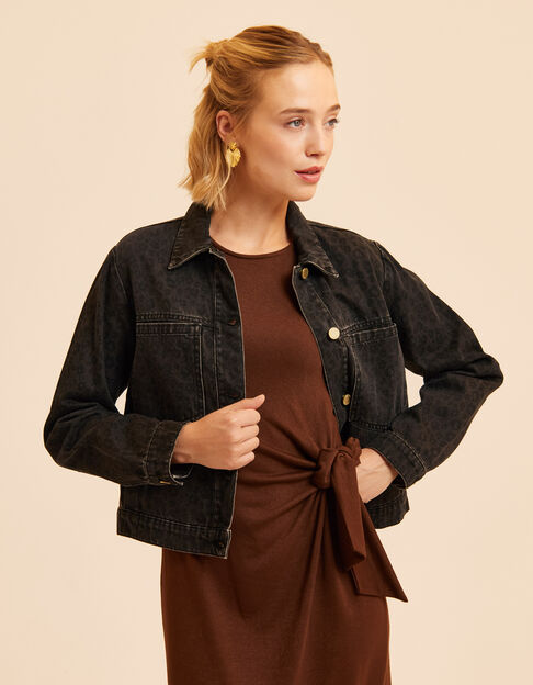 Bruin jeansjasje luipaardprint I.Code