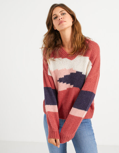 I.Code candy red colour-block style knit sweater
