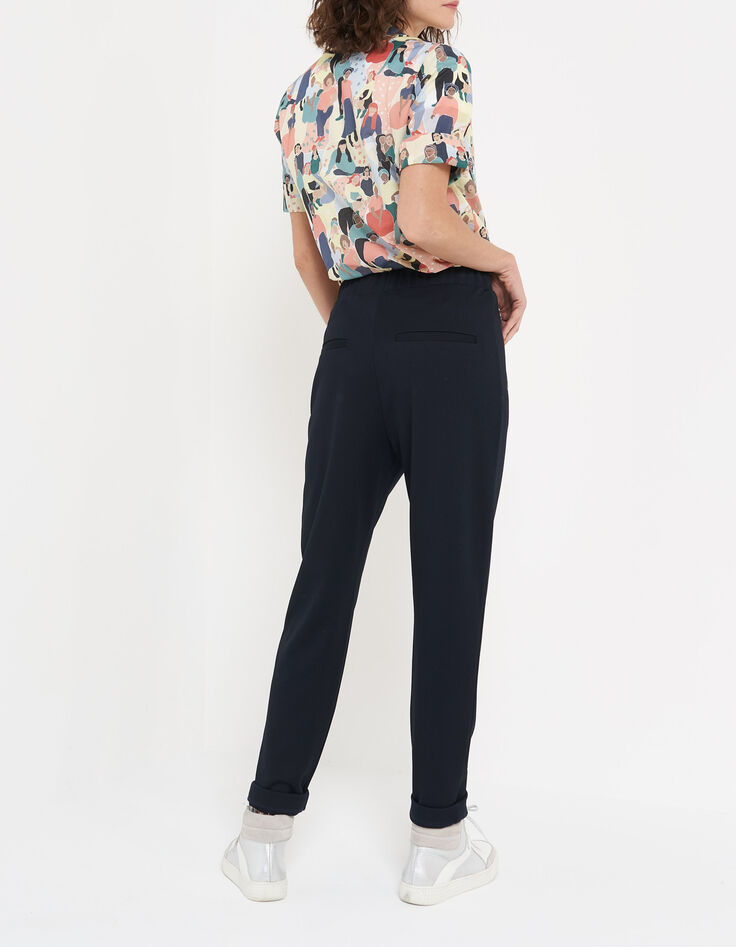 Pantalon marine maille Milano à poches zippées I.Code-5
