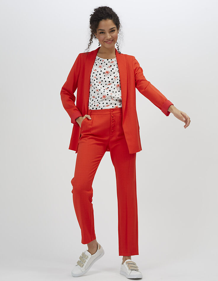 Mohnrote City-Hose mit Jacquard und Knöpfen I.Code-6
