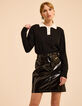 I.Code black openwork knit sweater with ecru crochet neck-1