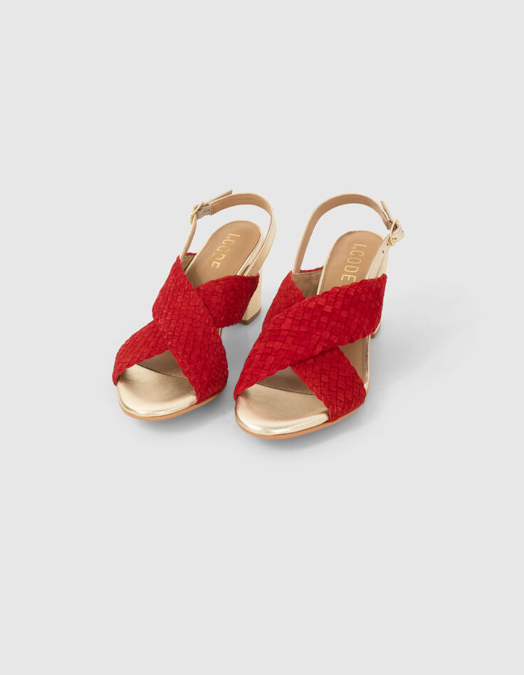 I.Code cherry woven suede and gold leather sandals-2 I.Code cherry woven suede and gold leather sandals-2