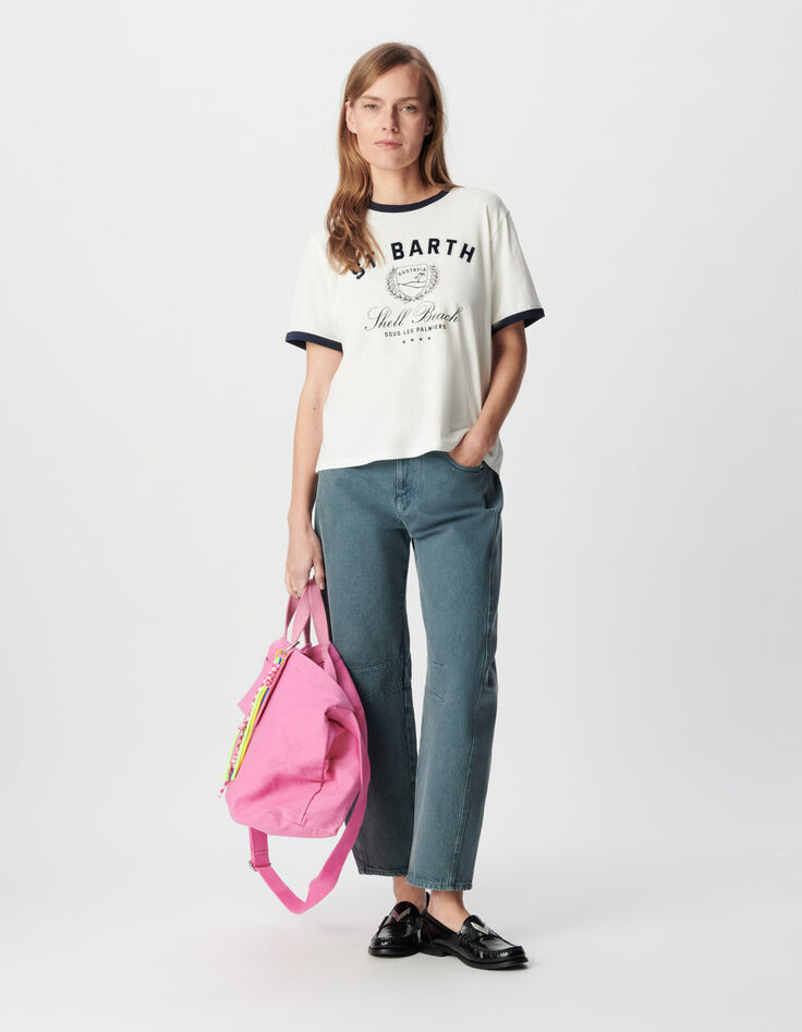 Wei&szlig;es T-Shirt mit Rundhalsausschnitt aus Bio-Baumwolle f&uuml;r Damen-1