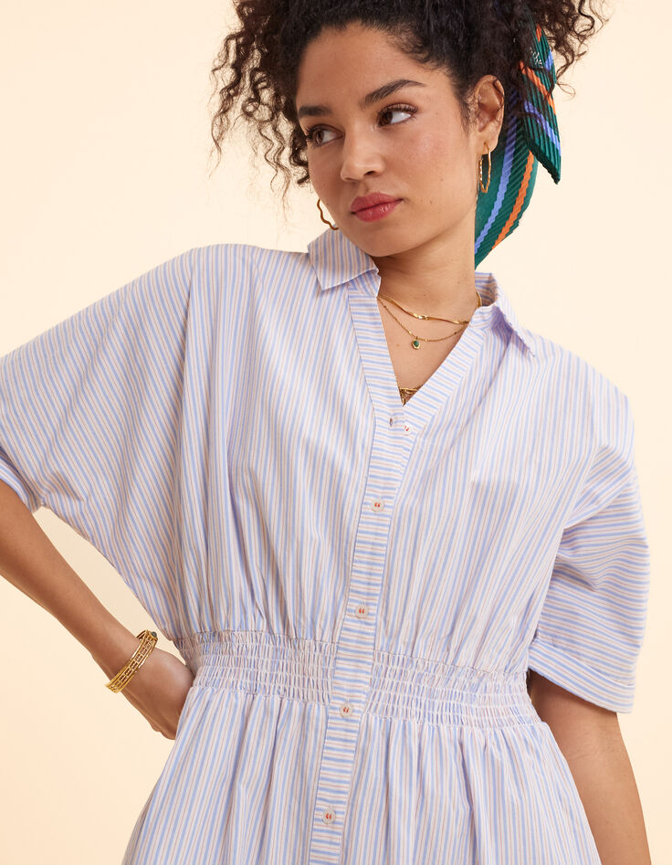 Robe chemise blanche cropped motif rayures I.Code-7
