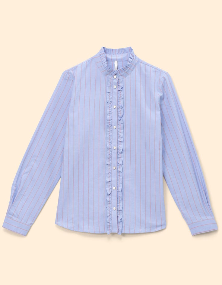 I.Code blue striped blouse with ruff collar and front-6