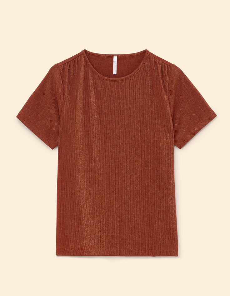 I.Code brown T-shirt with gold lurex stripes-6