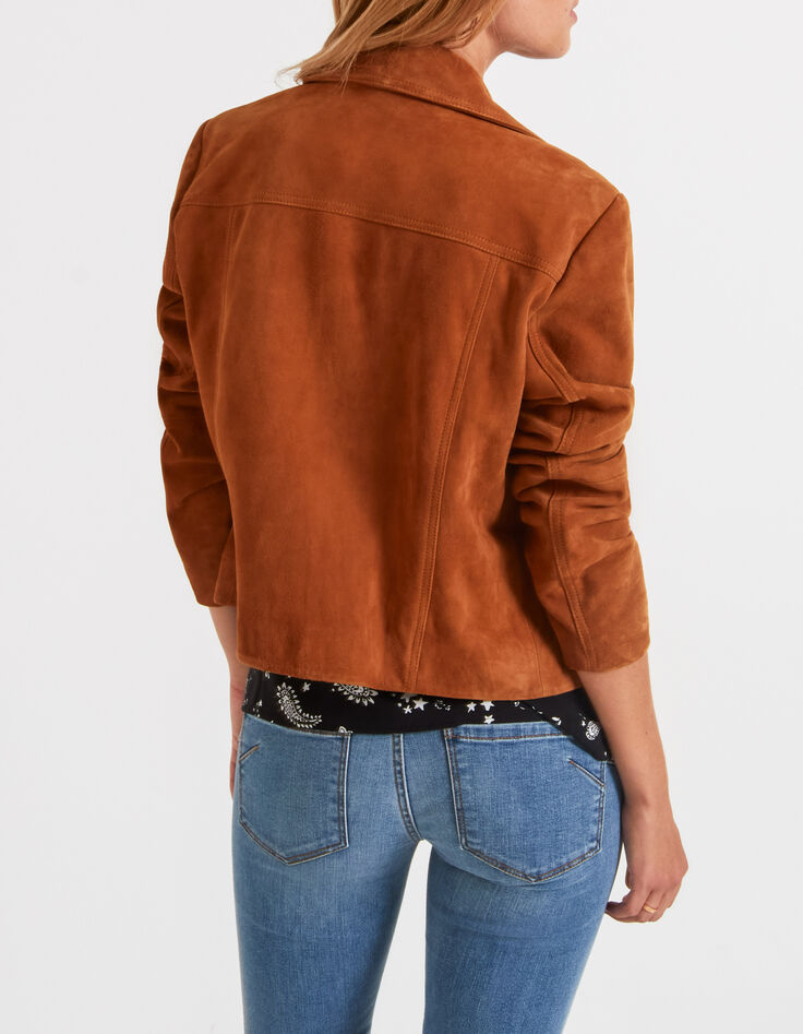 Veste caban court camel en cuir velours I.Code-3