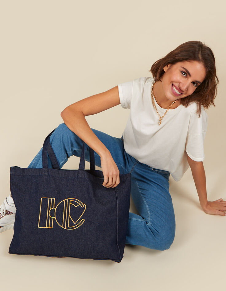 Bolso shopper I.Code de denim con monograma I.C dorado-4 Bolso shopper I.Code de denim con monograma I.C dorado-4