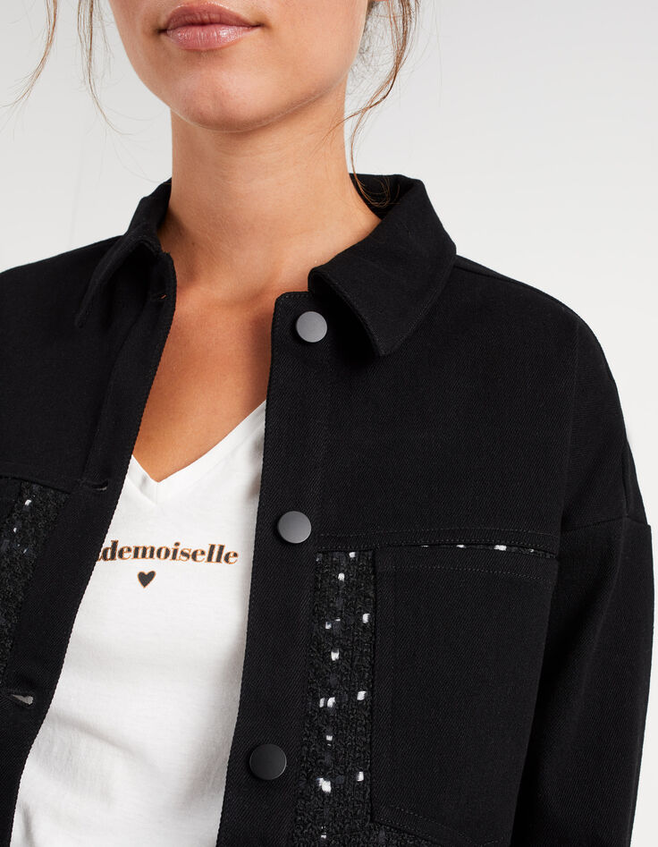 Veste noire bi matière jean et tweed I.Code-3