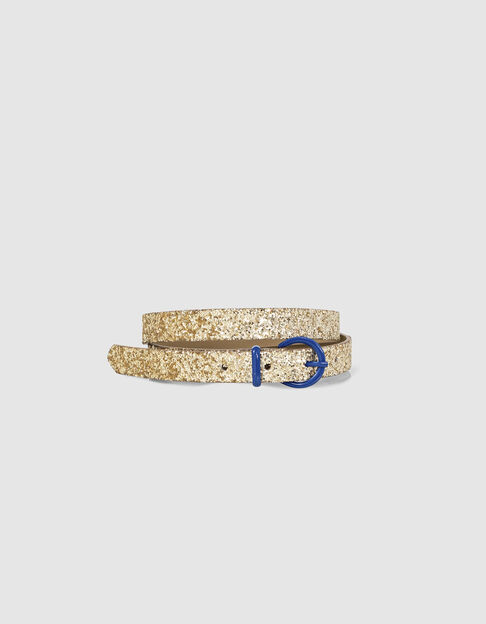 I.Code gold glitter belt with blue buckle