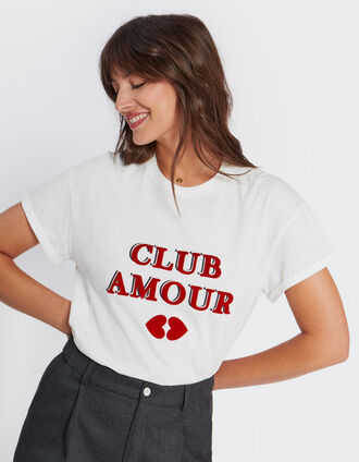 I.Code off-white flocked slogan round-neck T-shirt