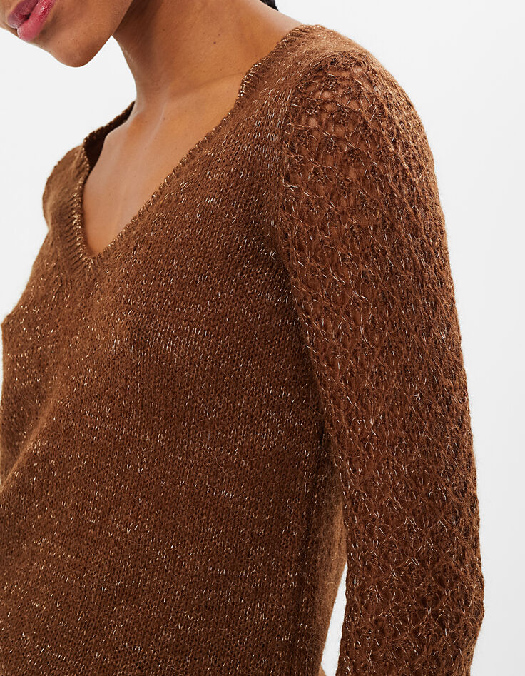 Pullover in Cognac, Mohairmischgarn und Ajour-Ärmel I.Code-4