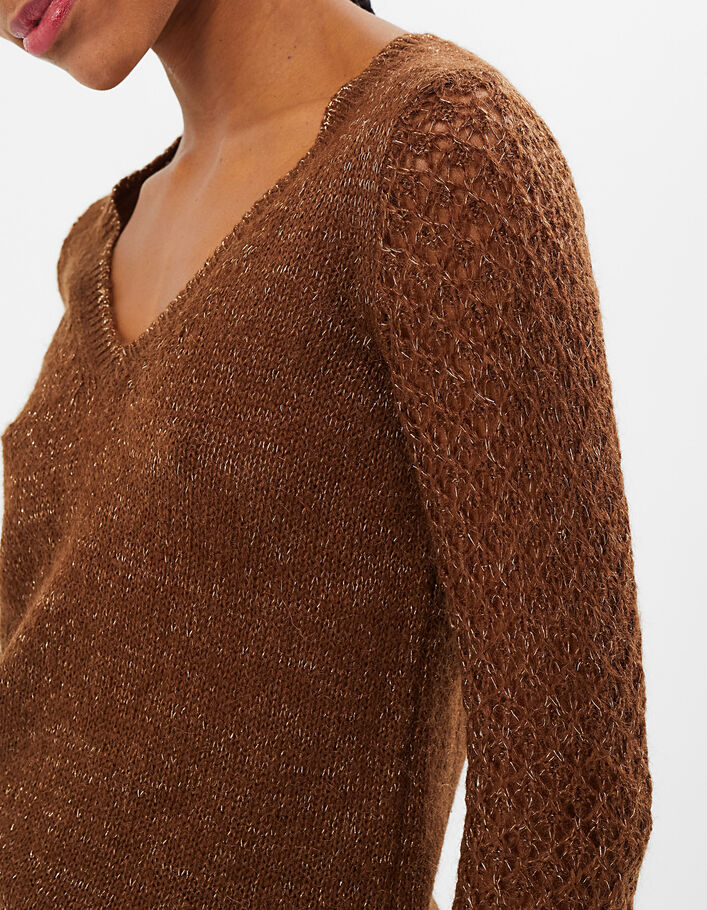 I.Code cognac openwork sleeve mohair mix sweater - I.CODE
