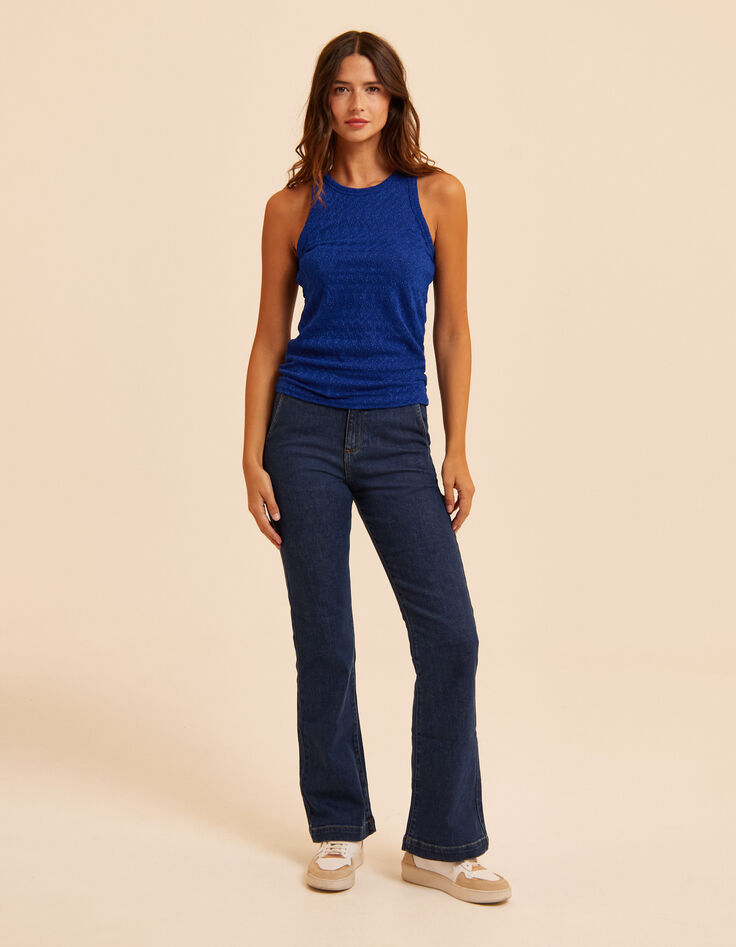 Débardeur bleu maille ajourée fantaisie lurex I.Code-4 Débardeur bleu maille ajourée fantaisie lurex I.Code-4