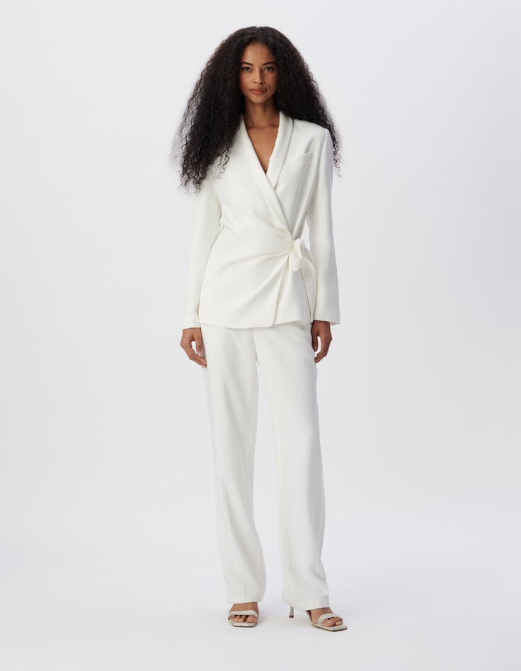 Women's white knotted-side suit jacket-1